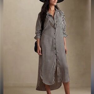 Banana Republic Black and Cream Striped Blouse